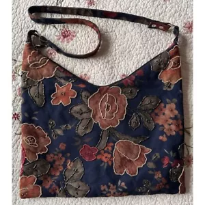 Unbranded Beaded Floral Print Shoulder Bag Purse Black Red - Picture 1 of 10