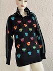 lata 80. Vintage intarsia wełniany sweter-kołnierz-herb-tęcza-geometryczny-średni