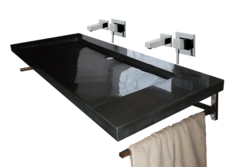 Waschbecken, Doppelwaschtisch aus Granit, "Bern 130x55cm", schwarz, India Black - Bild 1 von 3