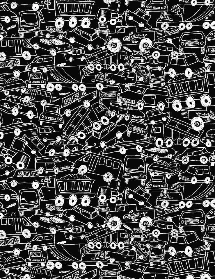 Edredón de tela de algodón de 3 yardas - Querida Stella Nos vemos más tarde camiones de volteo coches autobús negro Foto 1 de 1