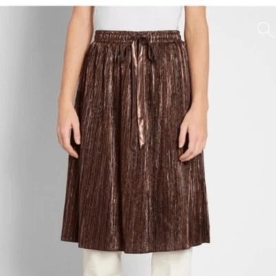Modcloth Metallic Skirt Glitz The Metallic Midi Skirt Tie Elastic Bronze S NWT - Image 1 of 4
