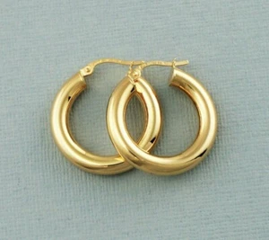 9ct Gold Hoop Earrings - Round Tube - 9ct Gold Round Creole Earrings - 24mm - Picture 1 of 4