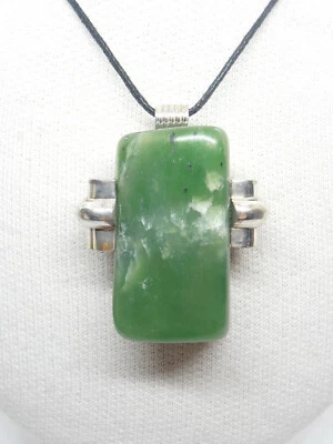 Ciondolo in ARGENTO 925 con GIADA verde naturale e girocollo - Pietra dura - - Immagine 1 di 4