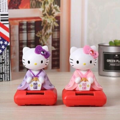 Cute Solar Shaking Heads Japanese Kimono Hello Kitty Car Interior Decor Model # - Image 1 of 4