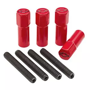 67-86 SBC 305 327 350 Valve Cover Hex Nuts RED w/ BOWTIE (Set of 4) - Picture 1 of 1