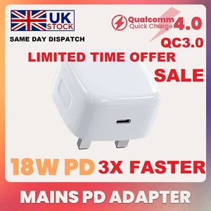UK Plug PD 18W USB-C Type C Fast Wall Charger Adapter For iPhone 14 13 12 11 Pro - Picture 1 of 9