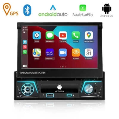 Autoradio CarPlay GPS Android 1 DIN, WIFI, Bluetooth, Rétractable + Caméra recul - Photo 1/4