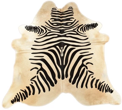 KUHFELL STIERFELL CREME WEISS MIT ZEBRA OPTIK  200 x 180 cm - Bild 1 von 4