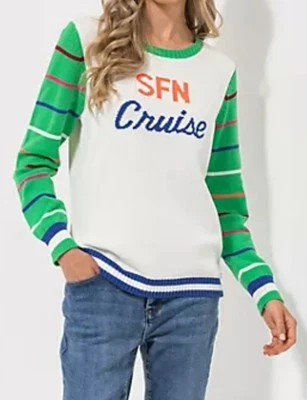 STRANDFEIN Pullover Rundhalsausschnitt gestreifte Ärmel Logo-Intarsie Gr.44 - Bild 1 von 2