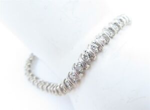 14K White Gold ~1.5CTW Diamond "S" Link Tennis Bracelet ~7"