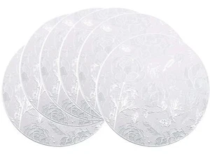 Silver Round Placemats Set of 6 Metallic Rose Pressed Vinyl Dining Table Mats... - Picture 1 of 6