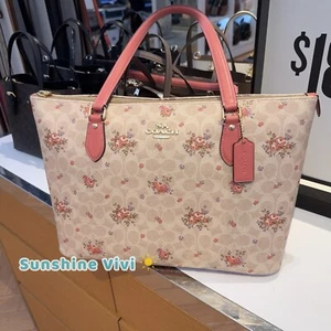 Neu mit Etikett Coach Gallery Signature Blumendruck Schultertasche Beuteltasche gold/sandfarben bunt CBF10 - Bild 1 von 8