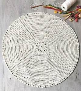 Hand Crocheted Natural Rug,Handmade Ecofriendly Rug, HomeDecor rug 31" diameter - Picture 1 of 6