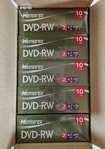 5 10 Packs-50 DVD-RW Memorex Rewritable Computer/Home Video Recorder 4.7 GB Case - Picture 1 of 6