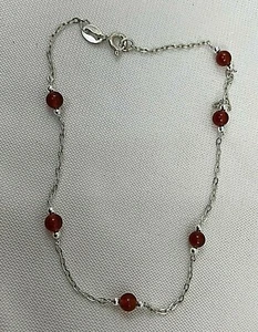 Handmade ~ Sterling Silver .925 ~ Carnelian 9 1/2" Anklet Ankle Bracelet - Picture 1 of 4