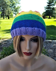 Rainbow Hat Hand-Knitted - Picture 1 of 4