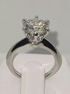 925 STERLING SILVER 18K WHITE GOLD PLATED 3CT MOISSANITE DVVS1 ENGAGEMENT RING - Picture 1 of 12