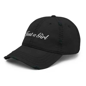 "Just a Girl" Embroidered Distressed Dad Hat - Picture 1 of 10