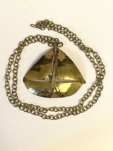 Rafael Alfandry Canada Brass Necklace Chain Sailboat Yacht Pendant Hammered Sign - Picture 1 of 8