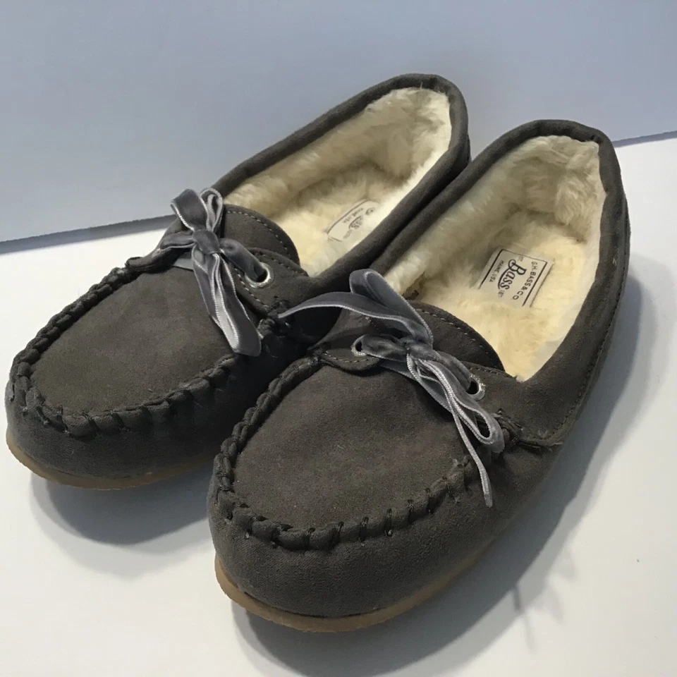 Mujer 6 Gris Casa Zapatos Mocasines Imitación Sherpa Zapatillas Punto Latido Abuela Foto 1 de 4