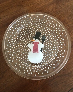 Crate Barrel NWT Bodum (Set 2) Glass Snowman 8.5” Salad~Dessert~Appetizer Plates - Picture 1 of 6