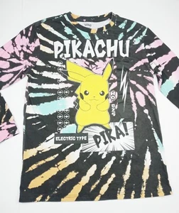 POKEMON Men's Large Long Sleeve T-Shirt PIKACHU Tye Dye Pullover  Electric Type - Picture 1 of 6