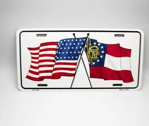 GEORGIA STATE FLAG AMERICAN FLAG METAL CAR NOVELTY LICENSE PLATE AUTO TAG - Picture 1 of 15
