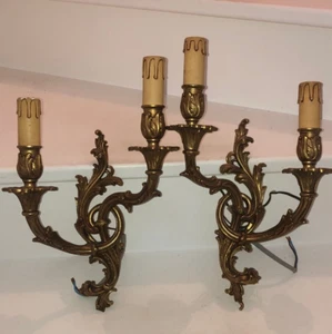 RARE GRANDE PAIRE D'APPLIQUES BRONZE DORE STYLE LOUIX XV - Picture 1 of 3