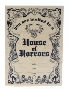 Inkadinkado Halloween House of Horror You're Invited Party Invitation Wooden Rub - Picture 1 of 2