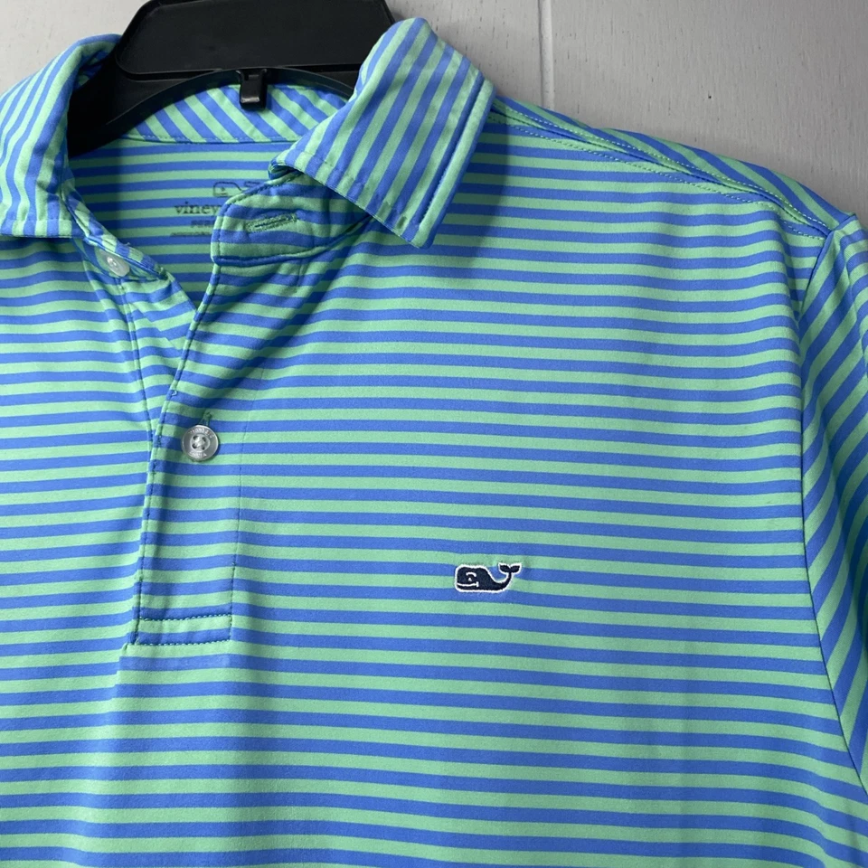 Polo Vineyard Vines Performance Juvenil XL Verde Azul Ligero Golf 21x28 Foto 1 de 4