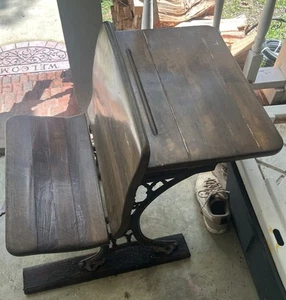 Rare Antique A.H. Andrews & Co Child School Desk Folding Chair Cast Iron & Wood - Picture 1 of 8