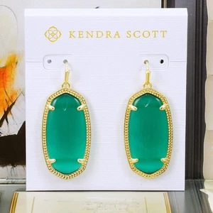 Orecchini Kendra Scott Elle Simulati Occhio di Gatto Verde Placcati Oro Nuovi con etichette - Foto 1 di 5