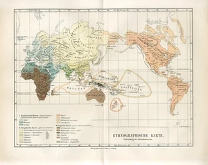 1895 WORLD ETHNOGRAPHIC MAP PEOPLE HUMAN RACES Antique Map - Picture 1 of 1
