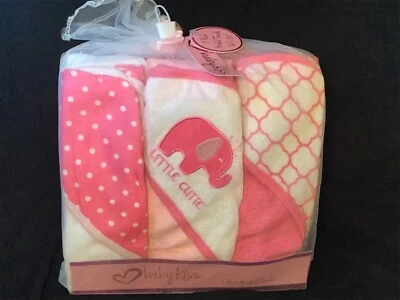 Baby Girls Hooded Towels 3-Pack Brand New With Tag Pink Babykiss.  26” x 30”  - Image 1 of 4