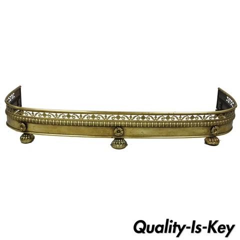 Antique French Empire Paw Foot Brass Pierce Decorated Fireplace Mantle Fender Cover