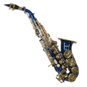 Karl Glaser Sopran Saxophon gebogen, blau Gold + Koffer Mundstück Blättchen - Bild 1 von 6