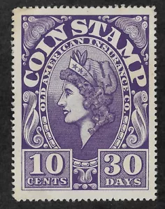Coin Stamp - Cinderella - 10 Cent - Old American Insurance Company - Purple - XF - Picture 1 of 2