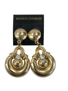 ORECCHINI CLIP METALLO ORO E BRILLANTINI BIGIOTTERIA VINTAGE ANNI 70-90 CM 8 - Picture 1 of 2