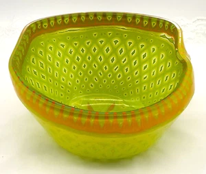 Art Glass Bowl / Vase Organic Shape with Diamond Patterns Floral Motif & More - Picture 1 of 7