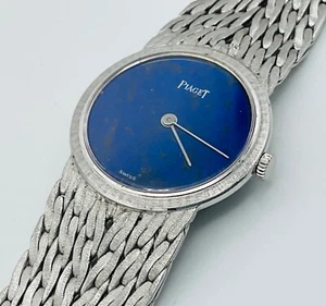 Rare Piaget 18K White Gold Lapis Dial Manual Wind Watch & Box Vintage 1970’s - Picture 1 of 14