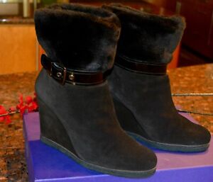 Stuart Weitzman Further Faux Shearling-Lined Suede Wedge Boot Size: M 10