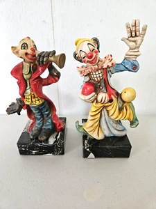 2-VINTAGE Fontanini Depose Italien Clown Figuren auf Carrara Marmorsockel - 5-3/4" - Bild 1 von 9