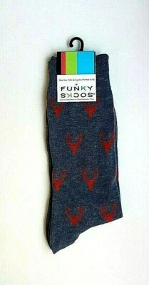 FUNKY SOCKS Deer BUCK Antlers Hunting Crew Novelty Gray RED Sz 6-12 Foto 1 de 2