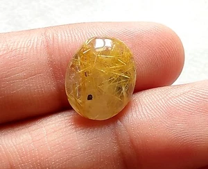 Natural Golden Rutilated Quartz Oval Cabochon, Loose Gemstone 15x12x7 MM, 7Ct. - Picture 1 of 2