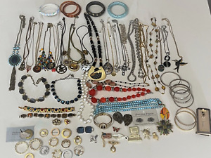 Lot Of 80 Pieces Of Vtg to MOD Jewelry Variety Necklaces Bracelets & MORE # 18