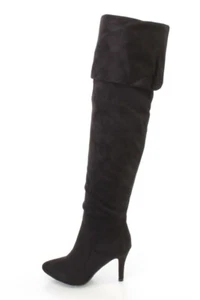 NEW Forever Black Thigh High Boots Faux Suede High Heel Over Knee Shoes 5.5 6 - Picture 1 of 3