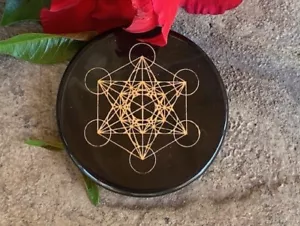 Archangel Metatron Black Agate Coaster Geometry Shape - Picture 1 of 4