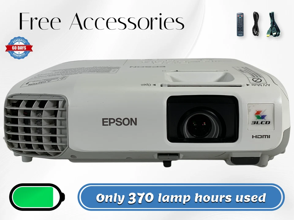 Epson PowerLite X27 3LCD Projector 2700 ANSI HD HDMI - Only 370 Hours Used! - Image 1 of 4