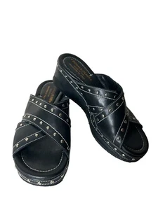 Donald J Pliner 6.5 M Black Studded Leather Platform Wedge Slides Comfort Italy - Picture 1 of 8