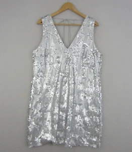 Wayne Cooper Dress Womens 16 Silver Sequins Shift Sleeveless Retro Disco Party - Picture 1 of 17